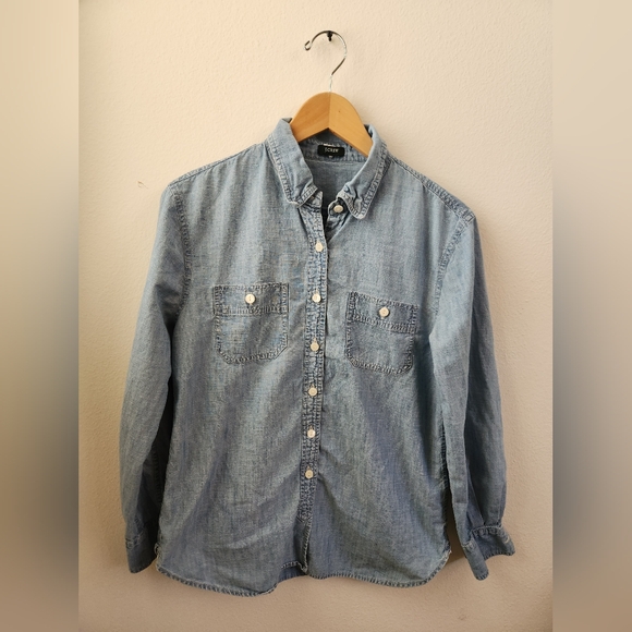 J. Crew Tops - J Crew Selvedge Chambray Lightweight Button-Down Denim Shirt Coastal Blue Small